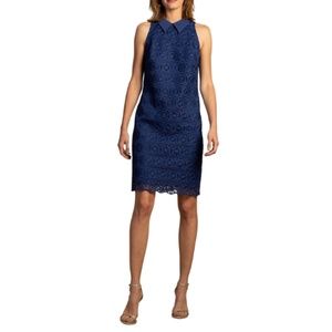 Trina Turk Collared Sleeveless Lace Dress In Blue Jewel, Size 8